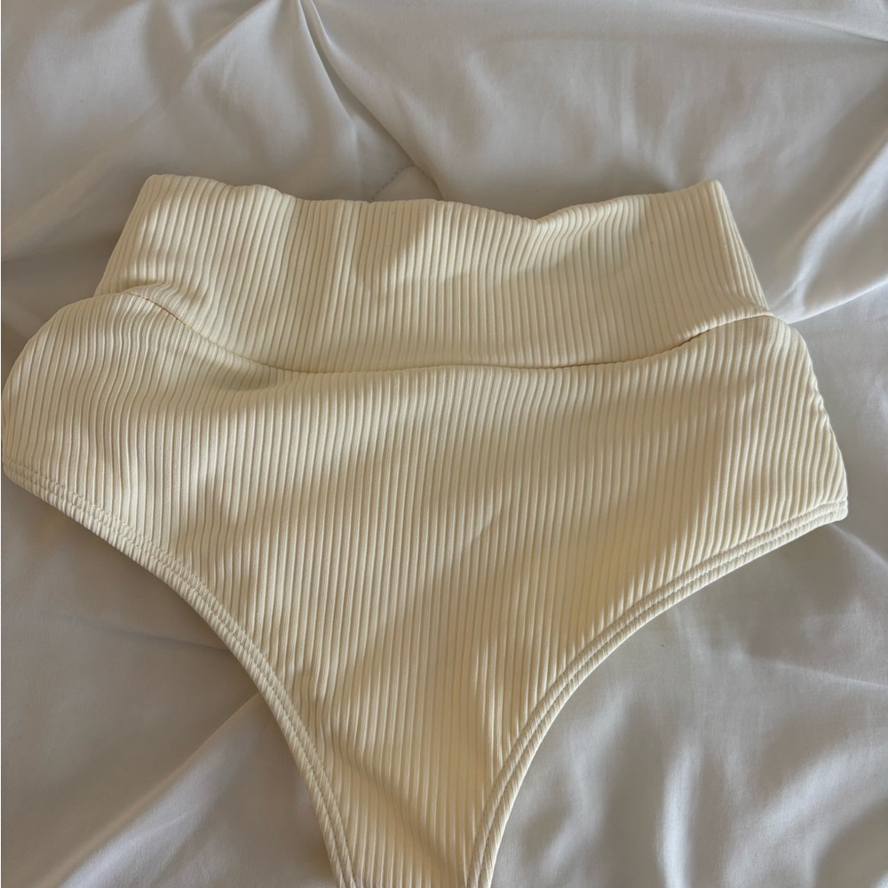 Montce Cream Rib Added Coverage High Rise Bikini Bottom
